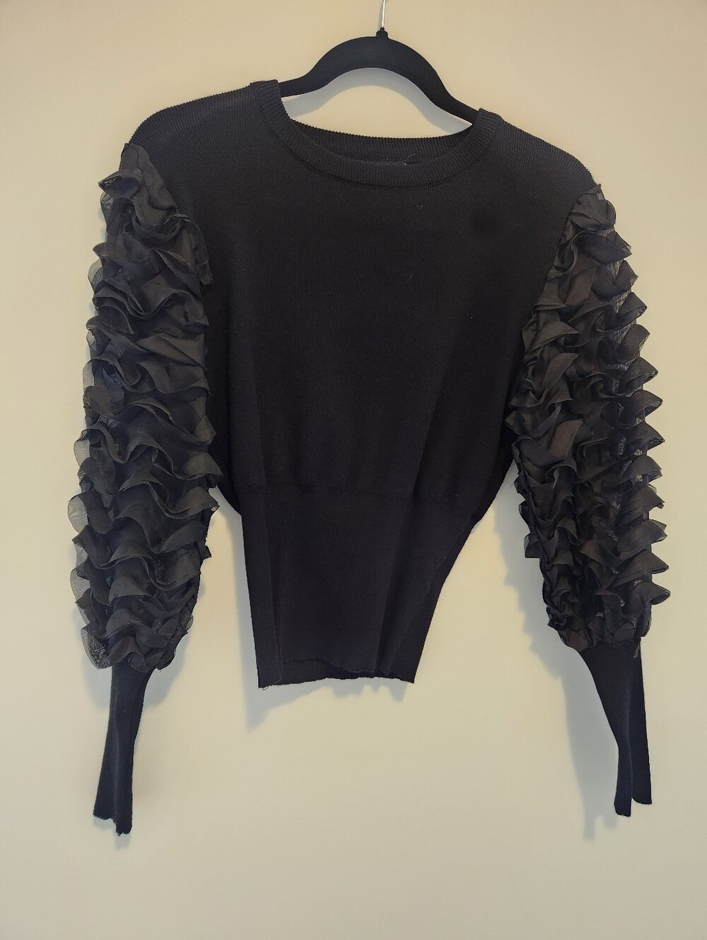 QED London Black Ruffle Sleeve Sweater